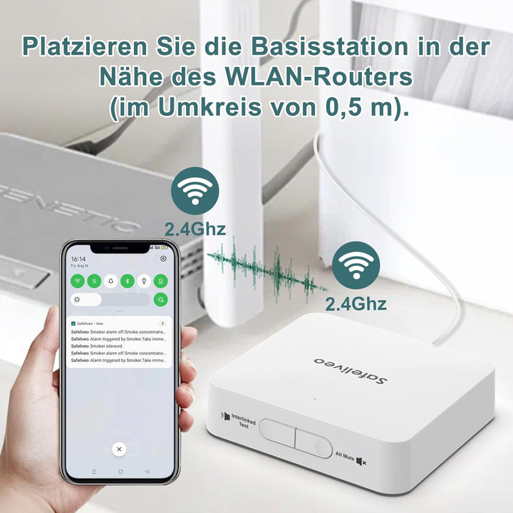 Safeliveo Rauchmelder WLAN, Rauchmelder Vernetzt, Feuermelder 10 Jahre Batterie, Rauchmelder 2er Set