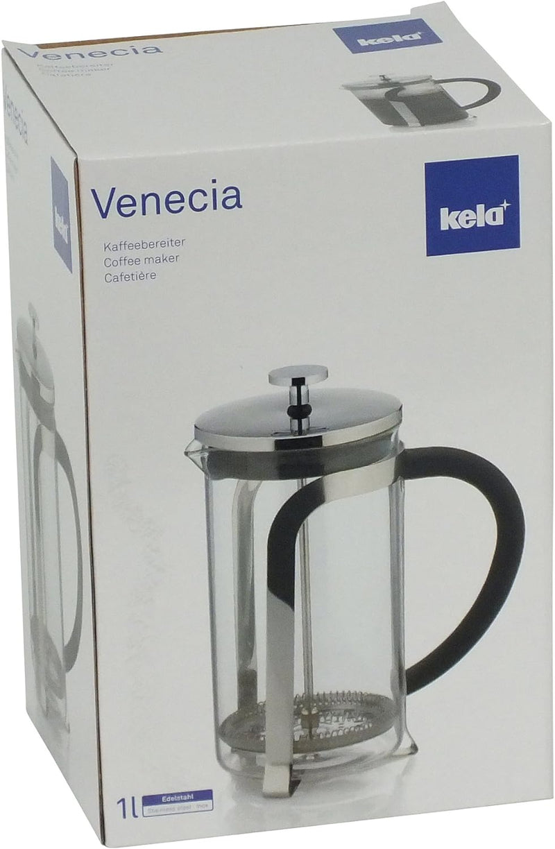 Kela 10852 Kaffeebereiter, 6 Tassen, 1,0 l, Glas/Edelstahl, Venecia, 1,0 L