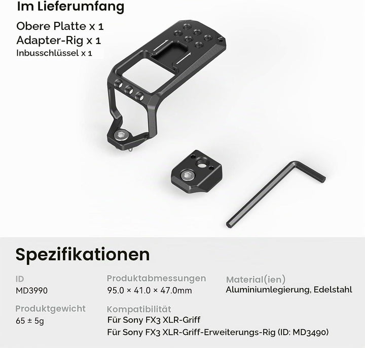 SMALLRIG FX3 XLR Griffplatte Handle Top Plate für Sony FX3 / FX30 XLR-Einheit - MD3990