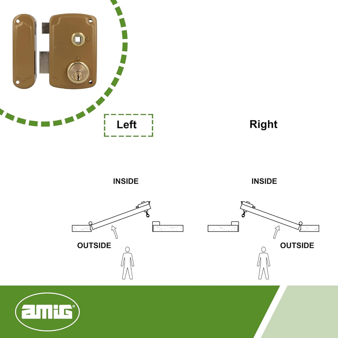 Amig - Überfüllschloss links mit Schliesshebel und Zunge für Holztüren Mod. 75UN | 76 x 120 mm | Sic