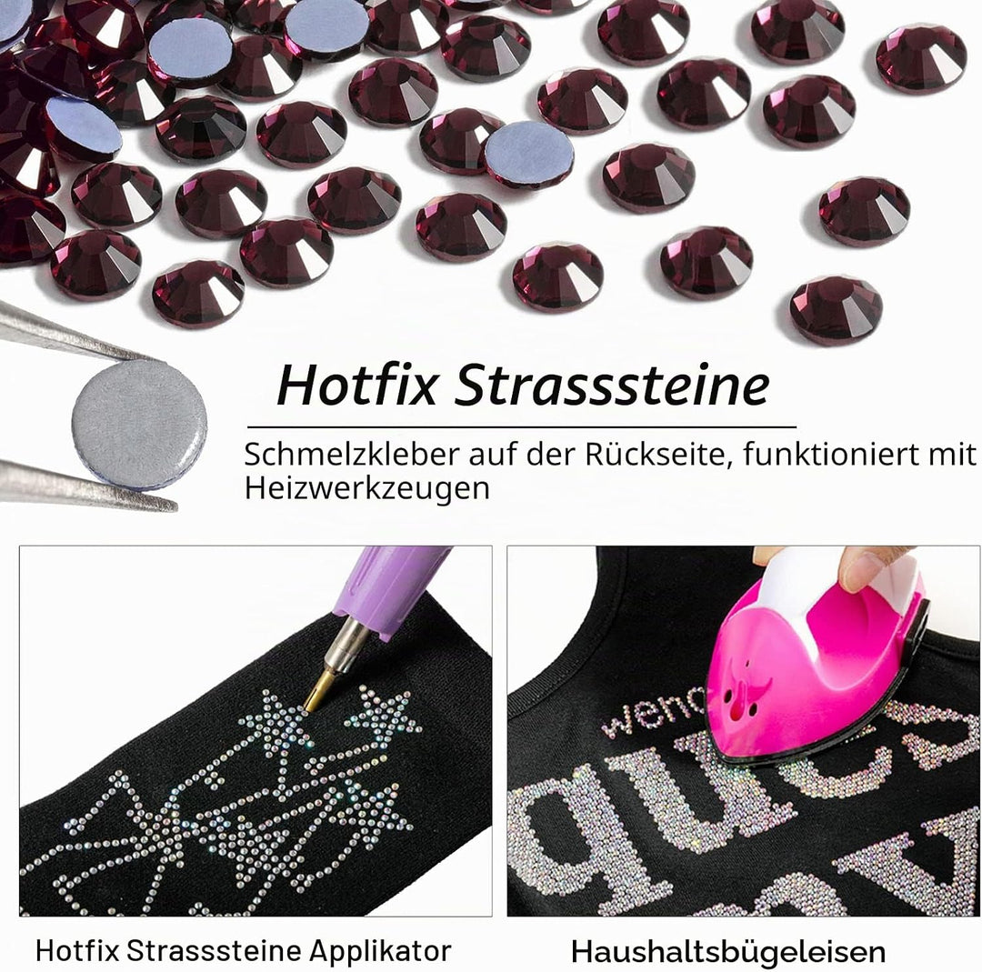Beadsland 288 Stück Amethyst Hotfix Strasssteine, Hitzefix Strasssteine zum Basteln, Hotfix Kristall