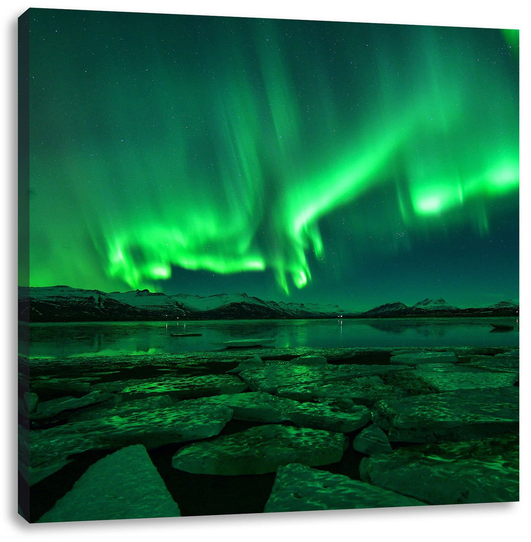 Polarlicht am Himmel, Format: 70x70 auf Leinwand, XXL riesige Bilder fertig gerahmt mit Keilrahmen,
