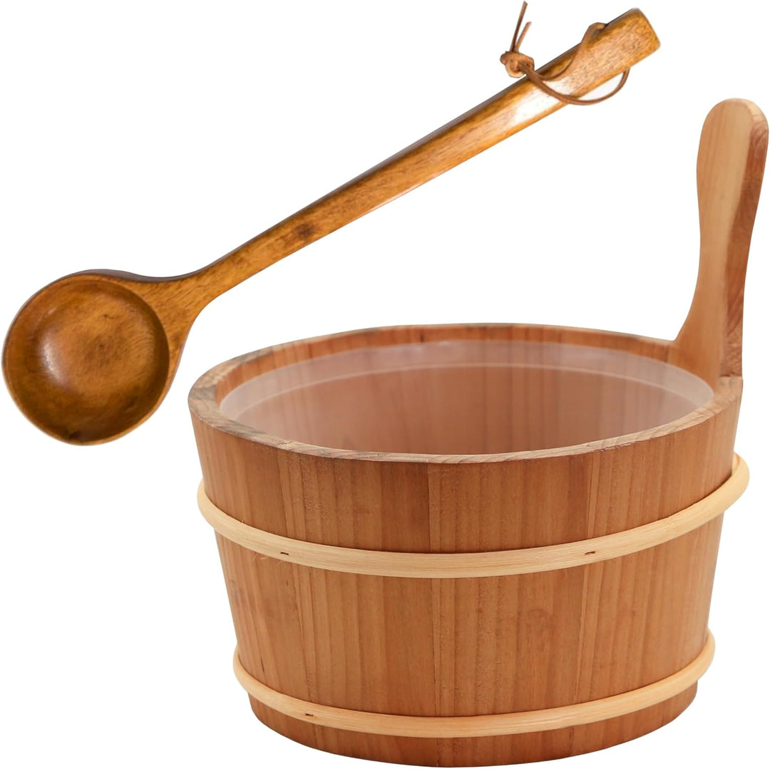 HAF® Saunakübel Set Thermo-Espe 4 Liter mit Einsatz und 40cm Saunakelle aus Komu-Holz | Feuchtigkeit