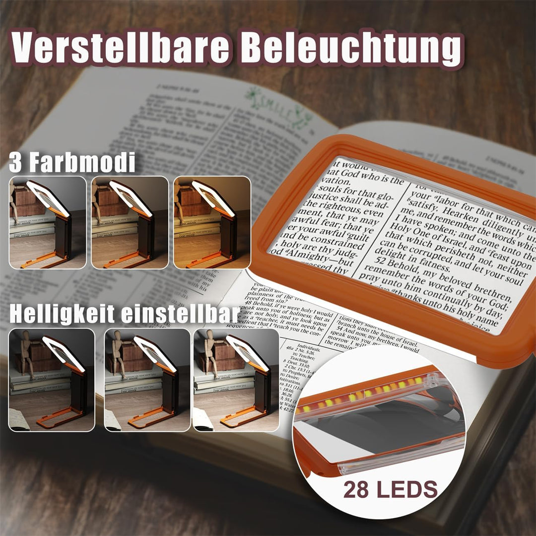 10X Lupe mit Licht und Ständer, Echtglaslinse Leselupe, Wiederaufladbare, Faltbare Grosse Handlupe,