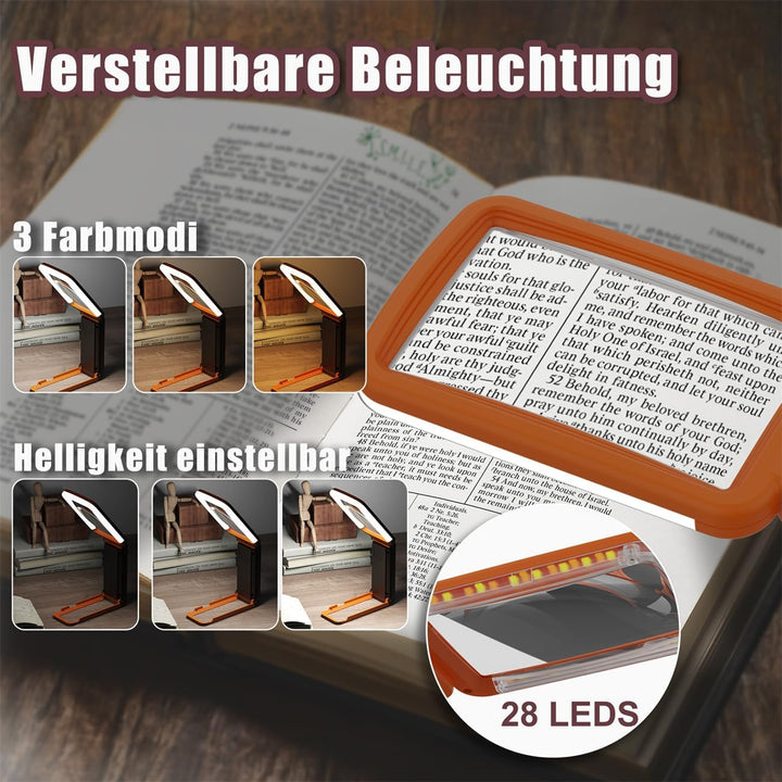 10X Lupe mit Licht und Ständer, Echtglaslinse Leselupe, Wiederaufladbare, Faltbare Grosse Handlupe,