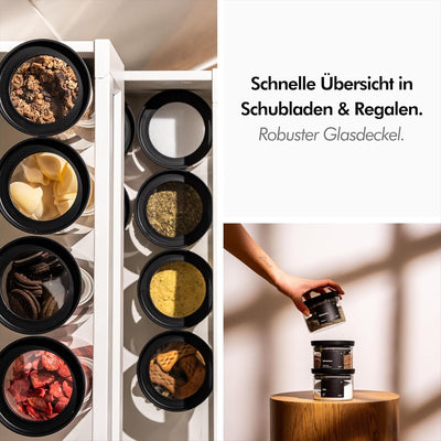 KIVY Kleine Vorratsgläser mit transparenten Glasdeckel [6x 350ml] Luftdichte Gewürzgläser stapelbar