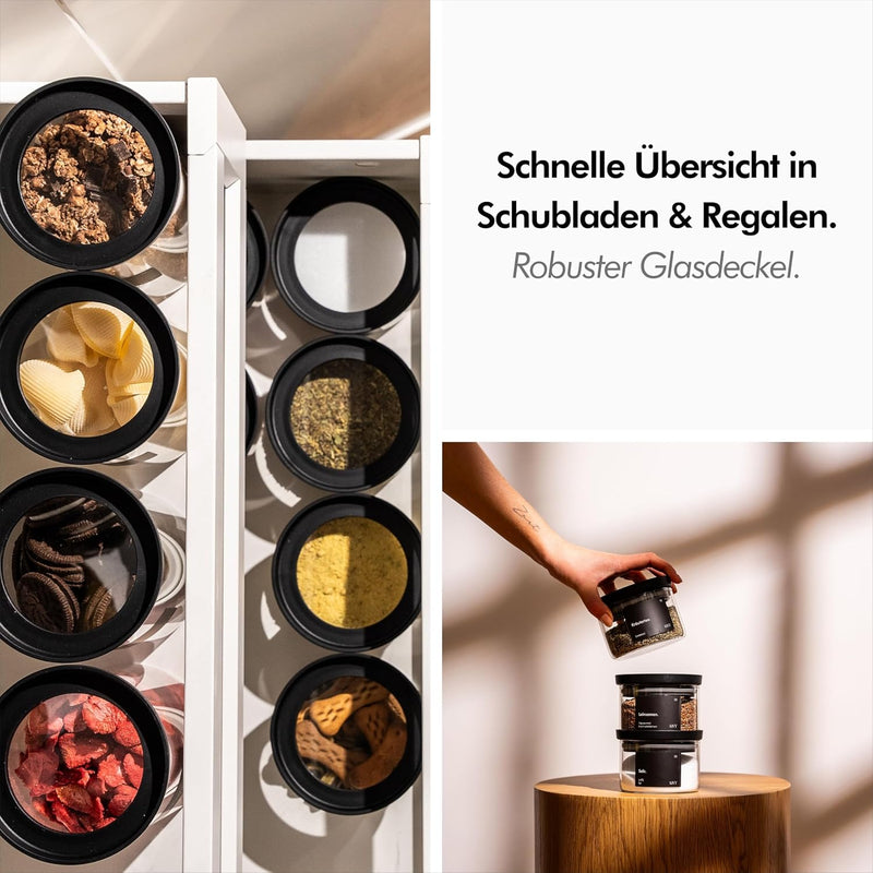 KIVY Kleine Vorratsgläser mit transparenten Glasdeckel [6x 350ml] Luftdichte Gewürzgläser stapelbar