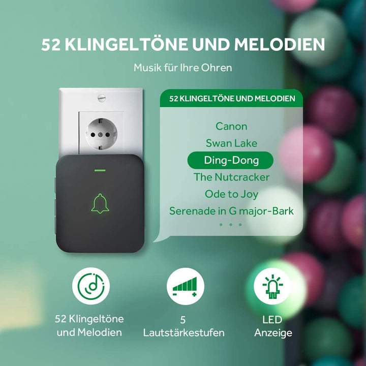 Mini Funkklingel Wasserdicht, AVANTEK CB-11 Kabellose Türklingel 300M Funk Reichweite Haustür Klinge