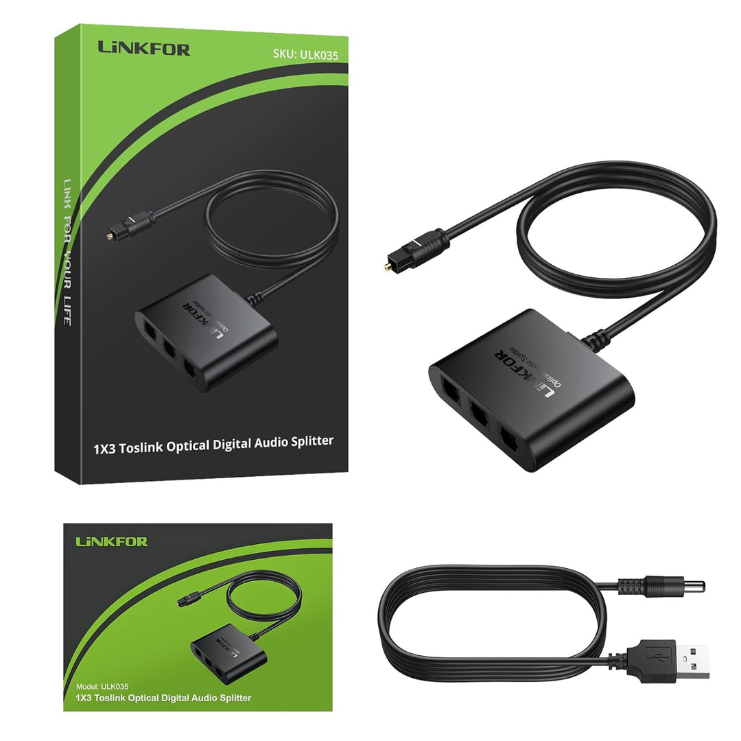 LiNKFOR Optical Audio Cable, Toslink Splitter 1 in 2 Out mit optischem Kabel, Optisches Audiokabel 1