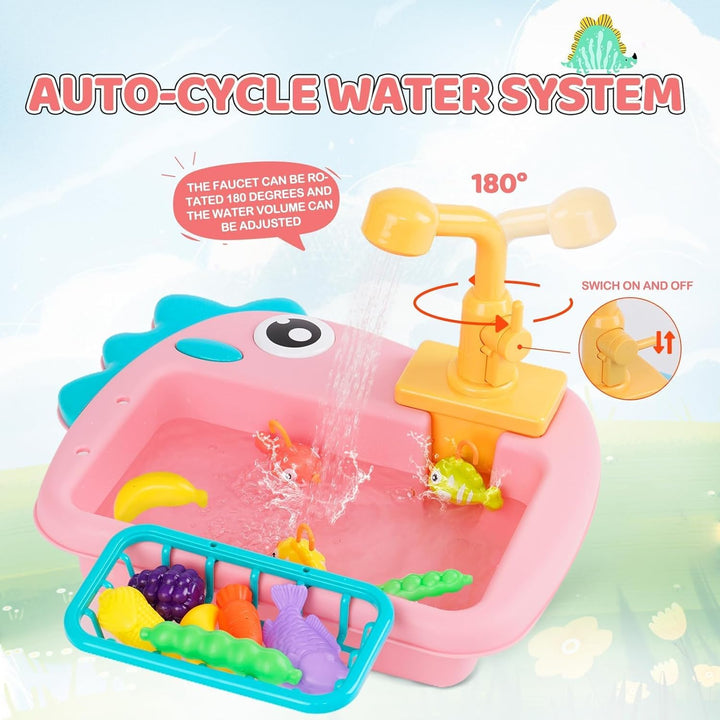 Küchenspüle Spielzeug Set mit Angelspiel, Fliessendes Wasser Spülmaschine, Küchenutensilien,Rollensp