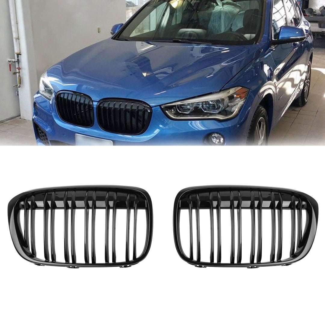 DOCAS Kühlergrill für BMW X1 F48 F49 2016 2017 2018 2019 Nieren Doppelsteg Sport Glanz Schwarz X1 F4