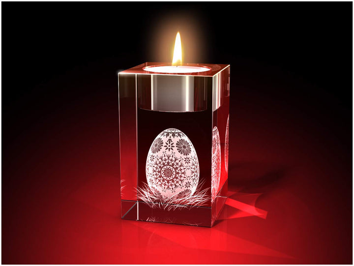 GLASFOTO.COM, Osterei mit sorbischen Mustern Teelicht, 50 x 80 x 50 mm, Kristallglas 3D Innengravur