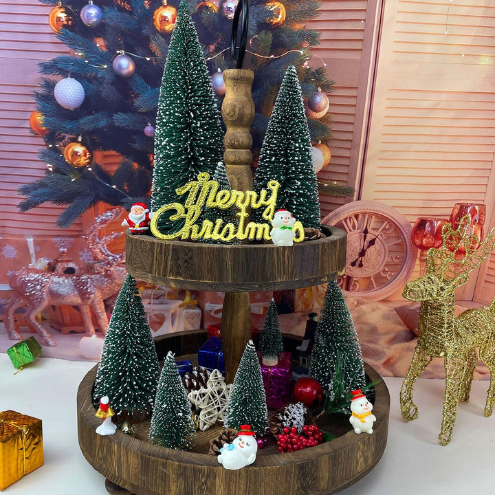 MTKZKAF 5 Stück Tisch-Weihnachtsbaum-Flaschenbürste mit Holzsockel für Dorf, Urlaub, Party, Weihnach