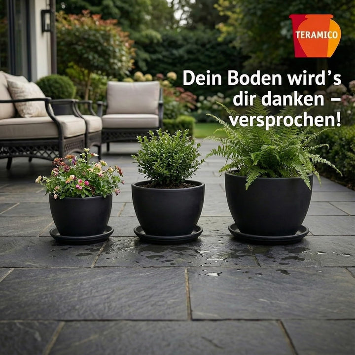 Vogeltränke/Teller/Untersetzer für Pflanzgefässe Blumentöpfe Blau Weiss Anthrazit glasiert aus Stein