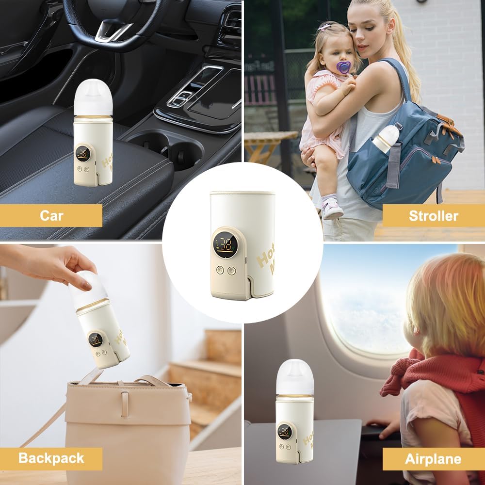 Tragbarer Flaschenwärmer Baby, Flaschenwärmer für Unterwegs, 6 Einstellbare Temperatur 38-50℃, USB-L