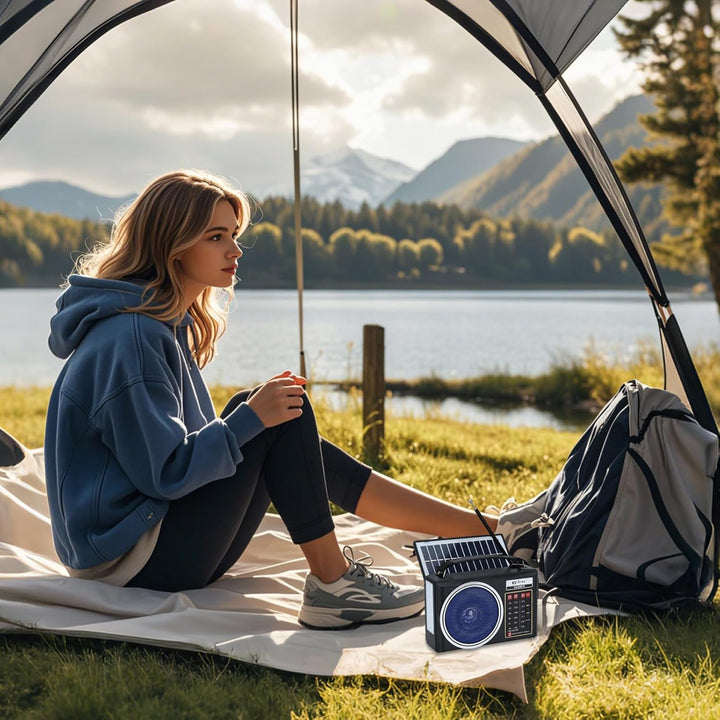 Tragbares Retro-Radio, kompaktes AM/FM/SW-Bluetooth-Radio mit Solarpanel, tragbare LED-Beleuchtung,