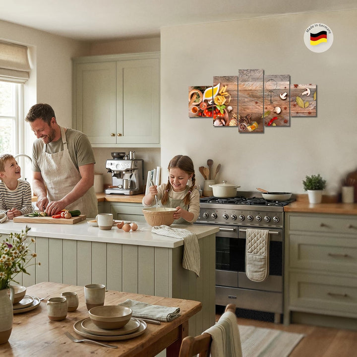 Runa Art Wandbilder Küche - Gewürze 5 Teilig Bild auf Vlies Leinwand Deko Esszimmer Küchenbilder Ess