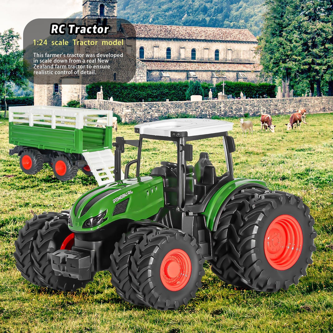 PENGBU RC Traktor Spielzeug ab 3 4 8 Jahre, 2.4 GHz Ferngesteuerter Traktor Ferngesteuert, Trecker F