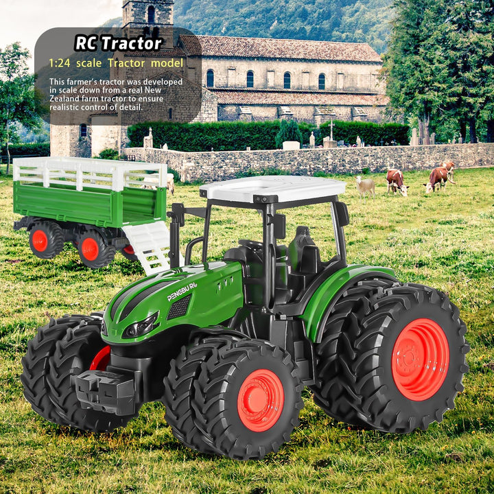 PENGBU RC Traktor Spielzeug ab 3 4 8 Jahre, 2.4 GHz Ferngesteuerter Traktor Ferngesteuert, Trecker F