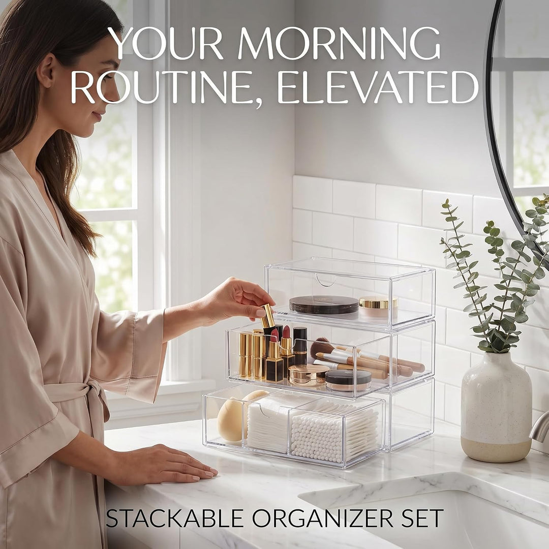 ALINK Badezimmer Organizer Mini mit Schubladen 3 Set, aus Acrylic stapelbar Transparent,für Kommode