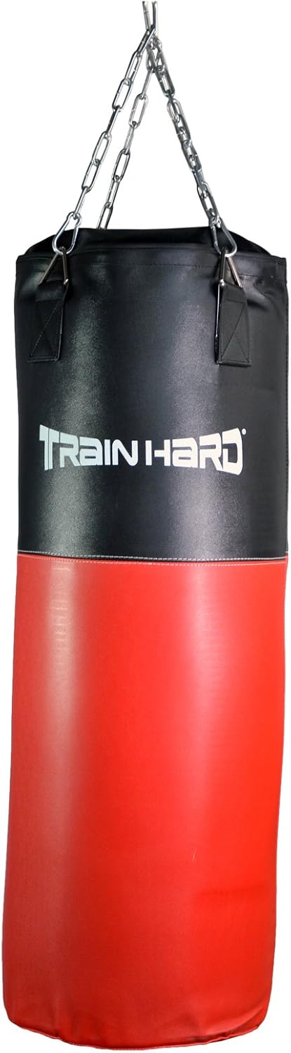 Train Hard Boxsack Sandsack Punching Bag gefüllt inkl. Heavy Duty Stahlkette und Drehwirbel 80 cm /