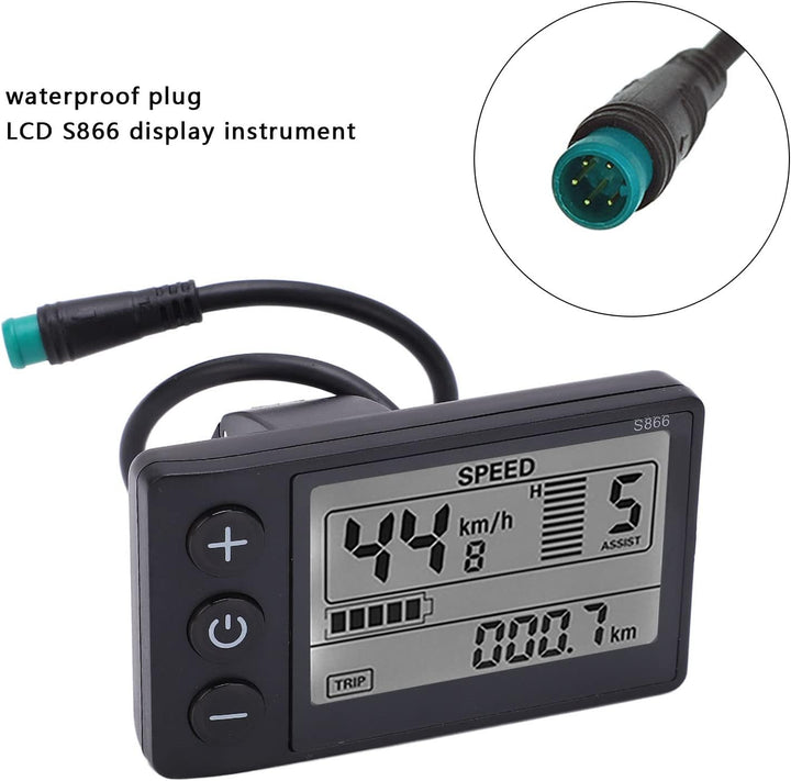 ASHATA Wasserdichter Bürstenloser LCD-Anzeigetafel-Controller, Elektrisches Fahrrad S866 LCD-Display