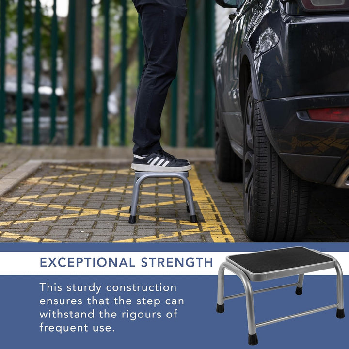 HEFTMAN Grauer Tritthocker – robuster, einzelner Wohnwagen-Tritthocker mit rutschfesten Rillen und G