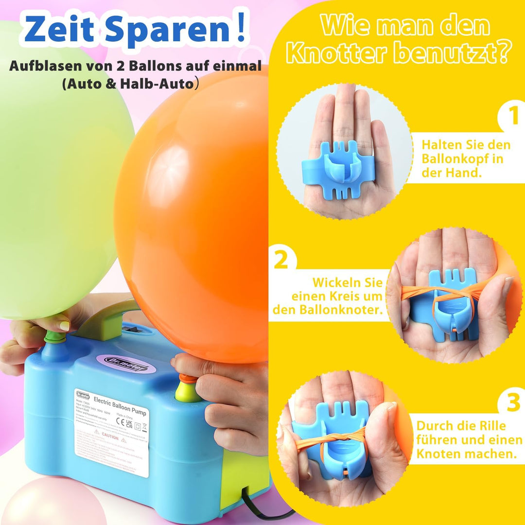 Elektrische Ballonpumpe, Dr.meter 600W Luftballonpumpe Ballonpumpe mit Doppeldüse Inflatorgebläse Tr