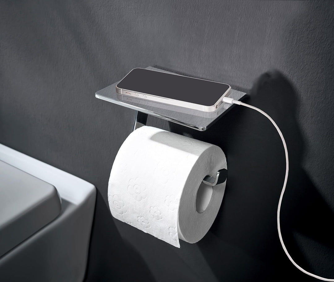 EMCO Loft Papierhalter mit Ablage, moderner Toilettenpapierhalter mit Abstellfläche zur Wandmontage,