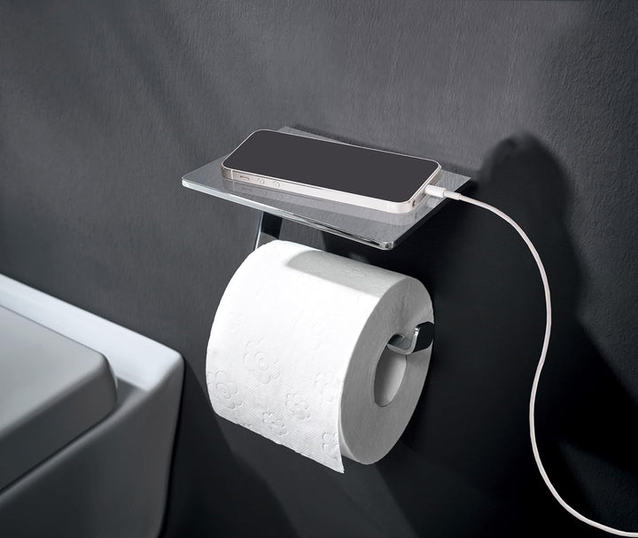 EMCO Loft Papierhalter mit Ablage, moderner Toilettenpapierhalter mit Abstellfläche zur Wandmontage,