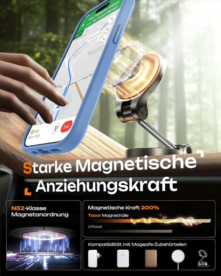 TOCOL 3 in 1 für iPhone 15 Hülle für MagSafe, Vollständiger Kameraschutz Stossfest Kratzfest Magneti