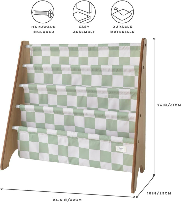 3 Sprouts Kinder Bücherregal aus Holz – Montessori Regal für Kinderzimmer - Schachbrett - Grün, Scha