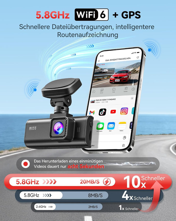 REDTIGER F7N 4K Dashcams mit WiFi GPS Front 4K/2.5K und hinten 1080P Dual Dash Kamera , 3.16" Displa