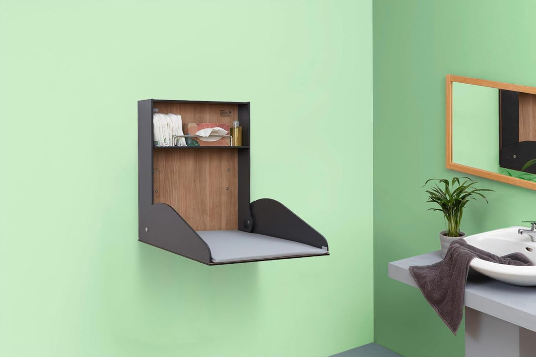 Delicias Wickeltisch/Timkid kawa HPL- klappbar als Wandwickeltisch, Holzoptik, HPL, inkl. Wickelaufl