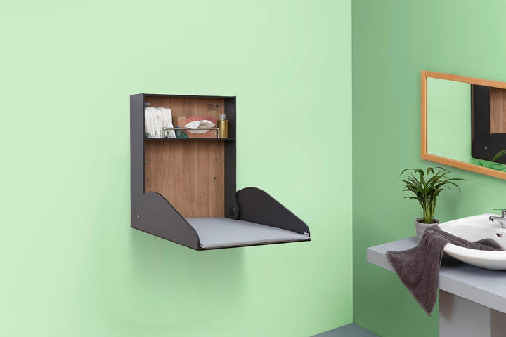 Delicias Wickeltisch/Timkid kawa HPL- klappbar als Wandwickeltisch, Holzoptik, HPL, inkl. Wickelaufl