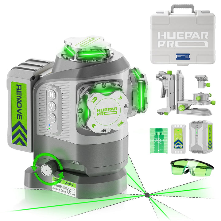 Huepar Pro 360° Laser Wasserwaage mit Punktuellem Drehbefestigung Selbstnivellierend Wiederaufladbar
