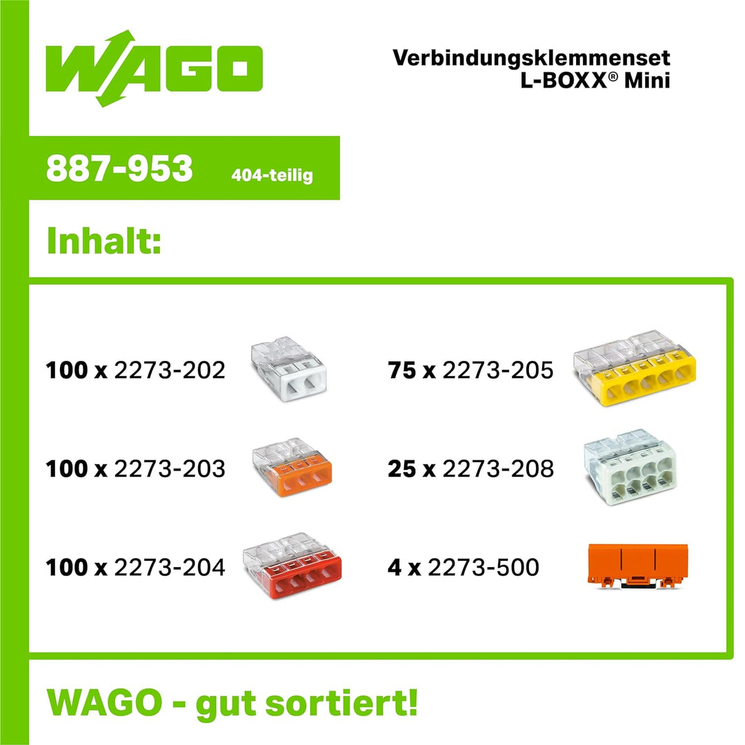 WAGO® Original-Set, L-Boxx Mini, Verbindungsdosenklemmen, 887-953 (404 Teile), Lichtgrau 887-953 Sin