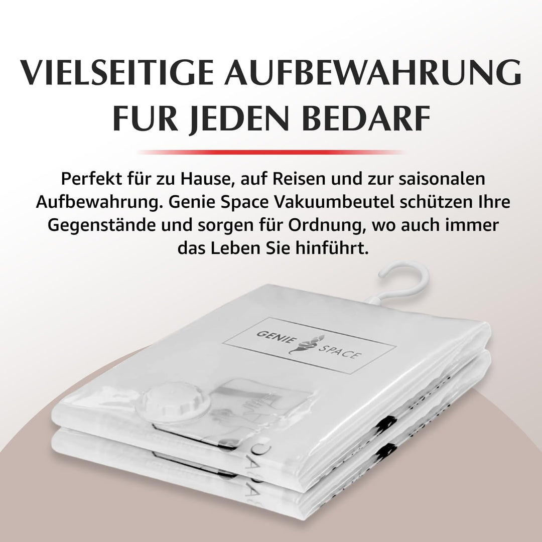 GENIE SPACE Hängende Vakuumbeutel - 2er Pack, Extra lang 145x70cm | platzsparender Garderoben Vakuum