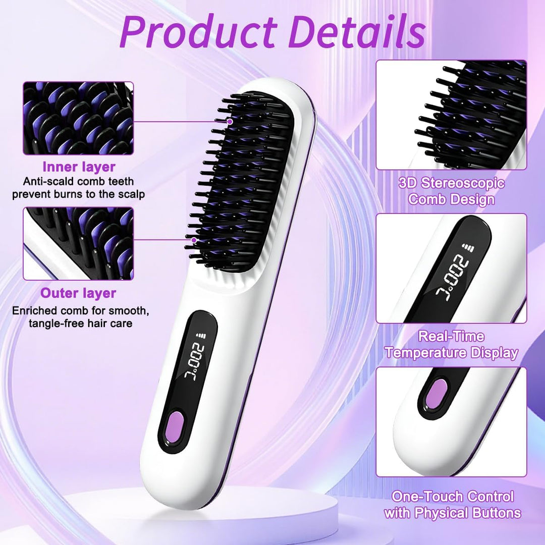 Stylingbürste für Kurze Haare, Kabellose Styling Bürste, Glättbürste Kabellos mit 3 Wärmestufen 160°