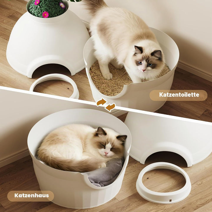 Mondeer Katzenklo Blumentopf mit Pflanze &amp; 2 Schaufeln, Versteckte Katzentoilette XXL mit verstellba