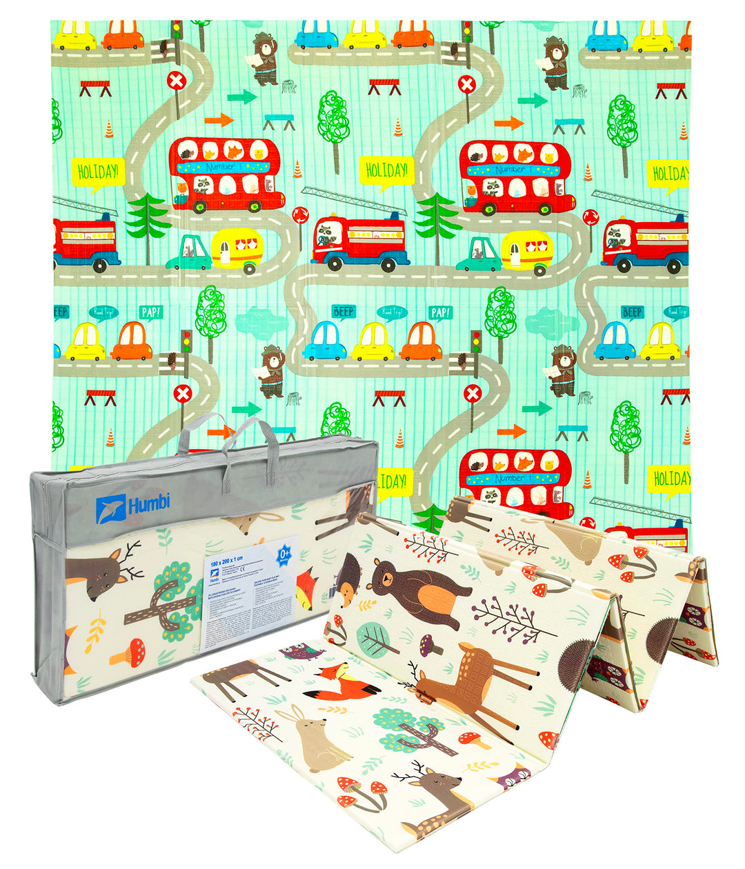 Humbi Thick 2-in-1 Lernmatte aus XPE-Schaum 200x180 (Wälder/Strassen), Wälder/Strassen