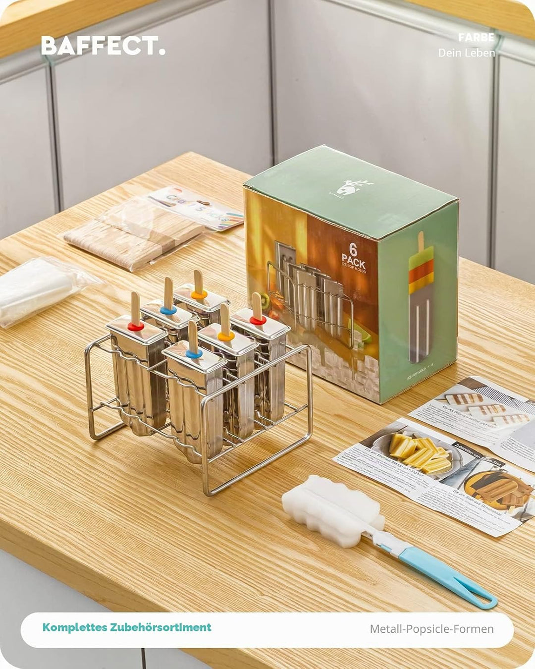 Baffect® Edelstahl Popsicle Form mit Stick Holder Eiscreme Form von 6 (Runden), Runden