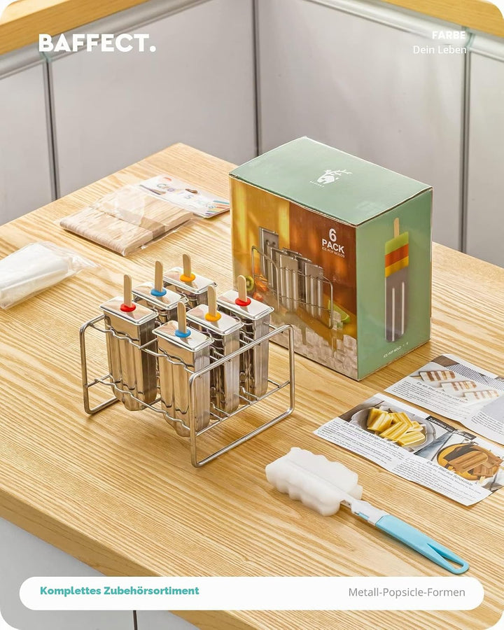 Baffect® Edelstahl Popsicle Form mit Stick Holder Eiscreme Form von 6 (Runden), Runden