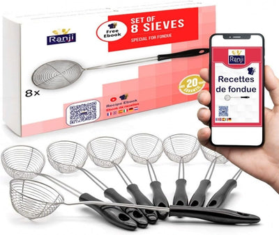 Ranji® Fondue Sieb aus Edelstahl | Pflegeleichte Fonduegabeln, perfekt für Fondueparties, 8 Stück, 8