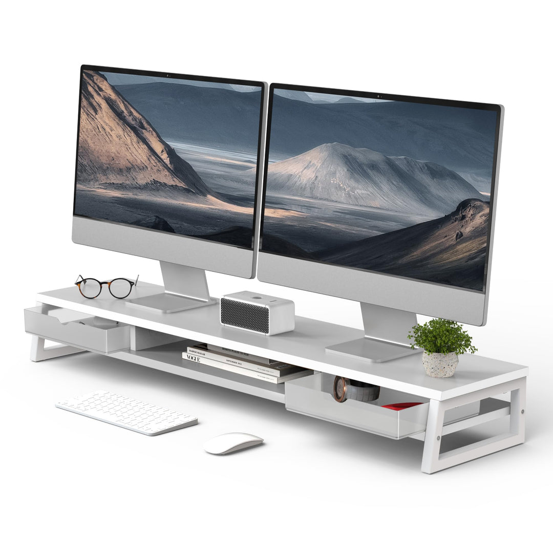Fenge Dual Monitorständer Riser mit 2 Acryl Schubladen 2 Etagen 108cm Computer Bildschirmständer für