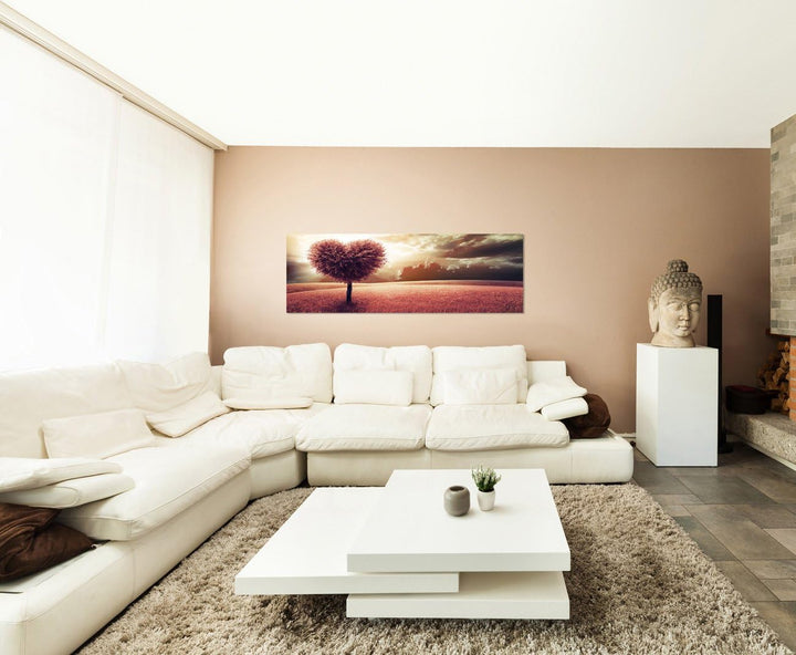 Paul Sinus Art Panoramabild auf Leinwand und Keilrahmen 150x50cm Wiese Baum Herz abstrakt Wolkenhimm