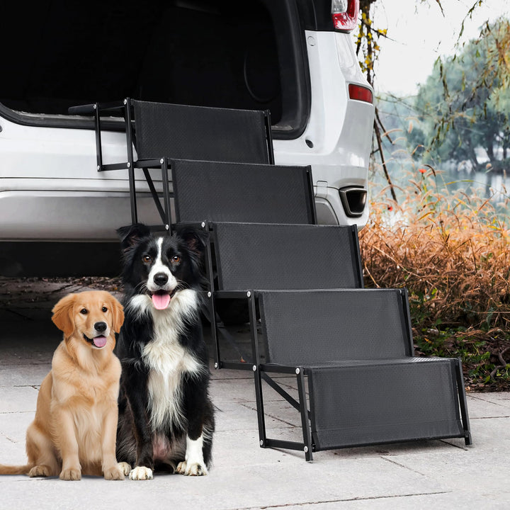 Hundeautorampe - Tragbare 5-stufige Aluminiumtreppe mit Rutschfester Oberfläche, trägt bis zu 110 kg