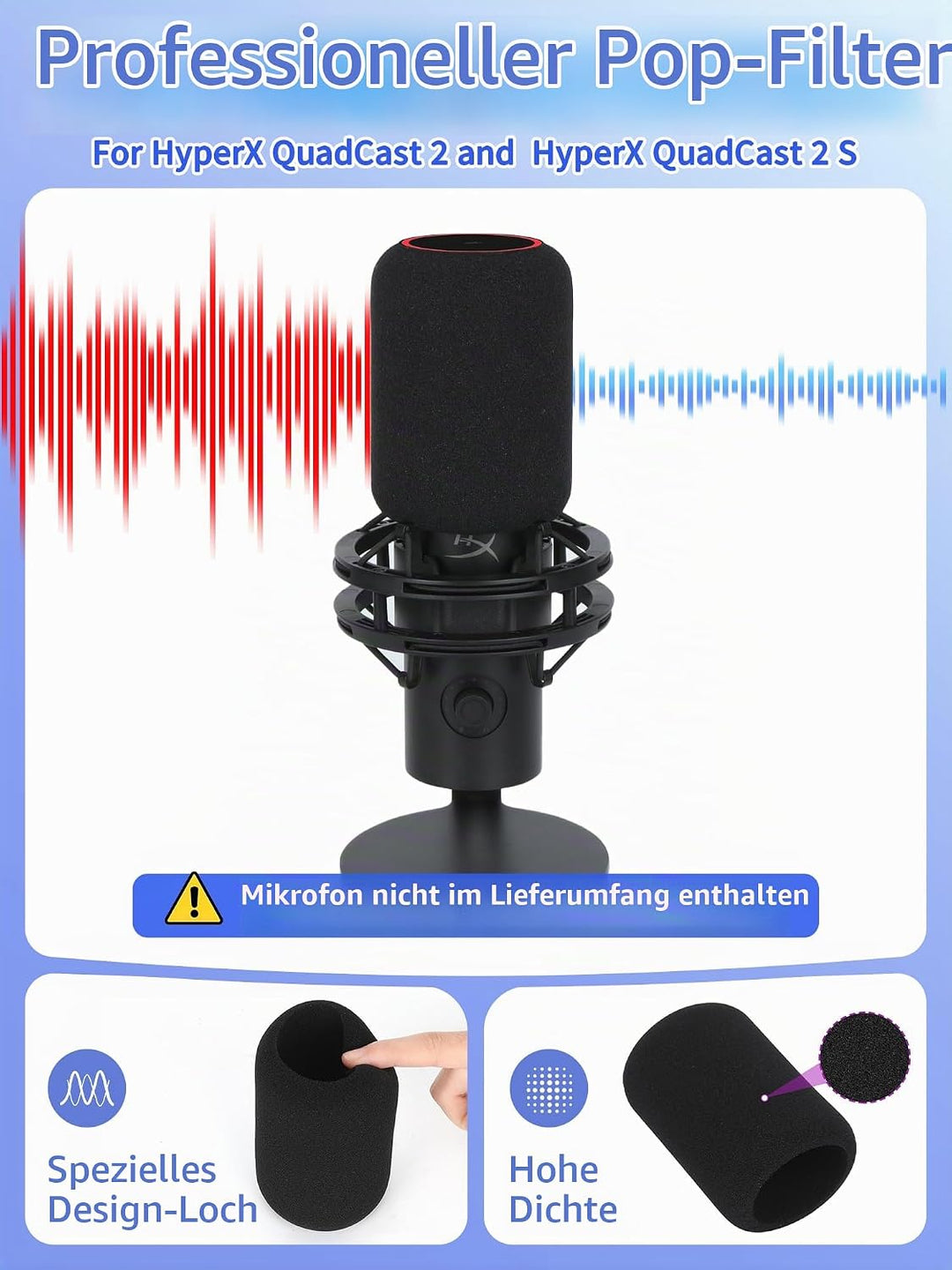 QuadCast 2 Mikrofonarm mit Popschutz - Professioneller Boom Arm mit Schaumstoff-Pop-Filter, Kompatib