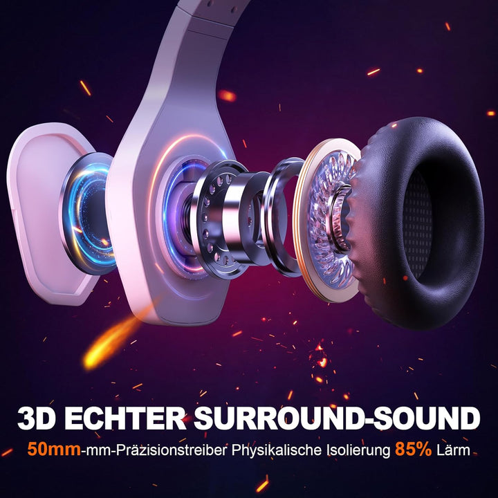 PG1 RGB Gaming Headset für PS4, PS5, PC, Xbox,Switch, Kabel Gaming Kopfhörer mit LED Licht, Over Ear