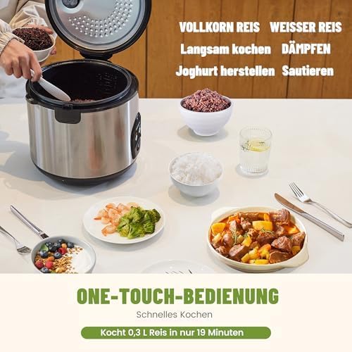 Reiskocher mit Keramikbeschichtung - 1,8L grosse Kapazität - Für 2-10 Personen - inkl. Dampfgarer -E